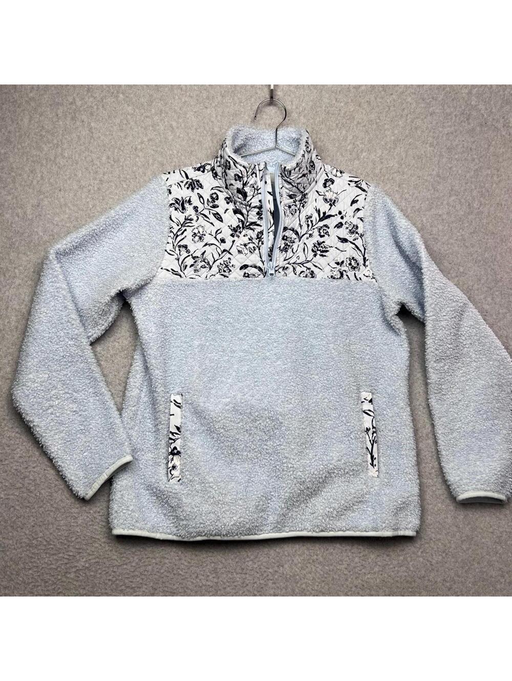 Vera Bradley S Teddy Fleece Pullover Quilted Floral Coastal Grandma Chic Comfort
